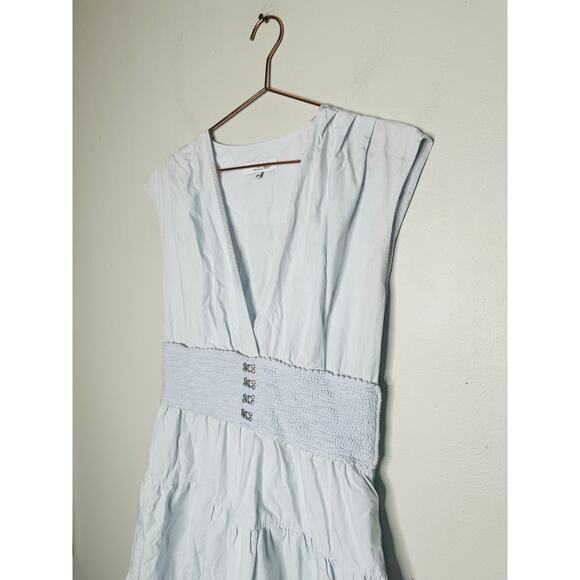 DEREK LAM COLLECTIVE Blue 100% Cotton Hourglass Layered Midi Dress Size 44 - Picture 8 of 13